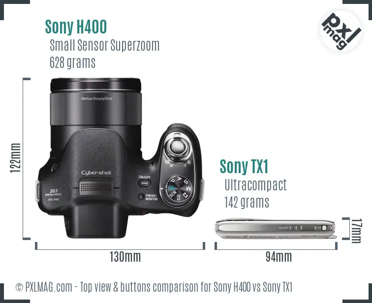 Sony H400 vs Sony TX1 top view buttons comparison