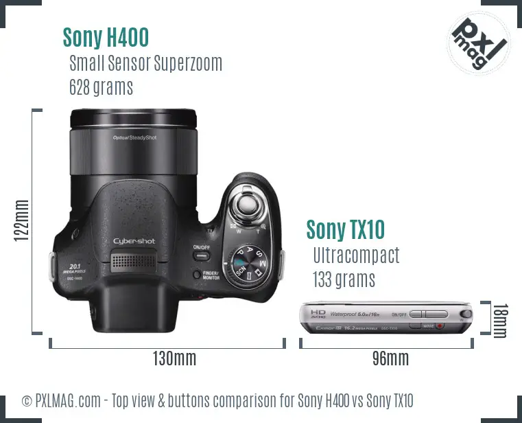 Sony H400 vs Sony TX10 top view buttons comparison