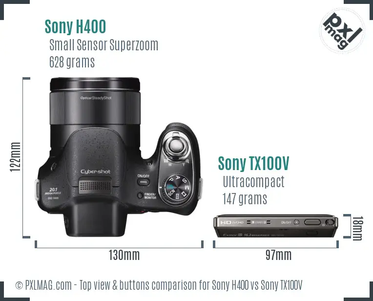 Sony H400 vs Sony TX100V top view buttons comparison