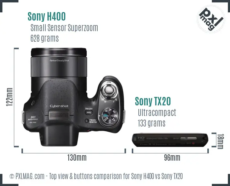 Sony H400 vs Sony TX20 top view buttons comparison