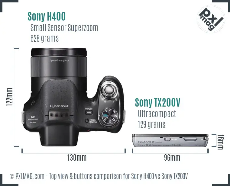 Sony H400 vs Sony TX200V top view buttons comparison