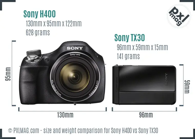 Sony H400 vs Sony TX30 size comparison