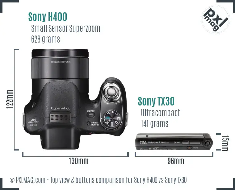Sony H400 vs Sony TX30 top view buttons comparison