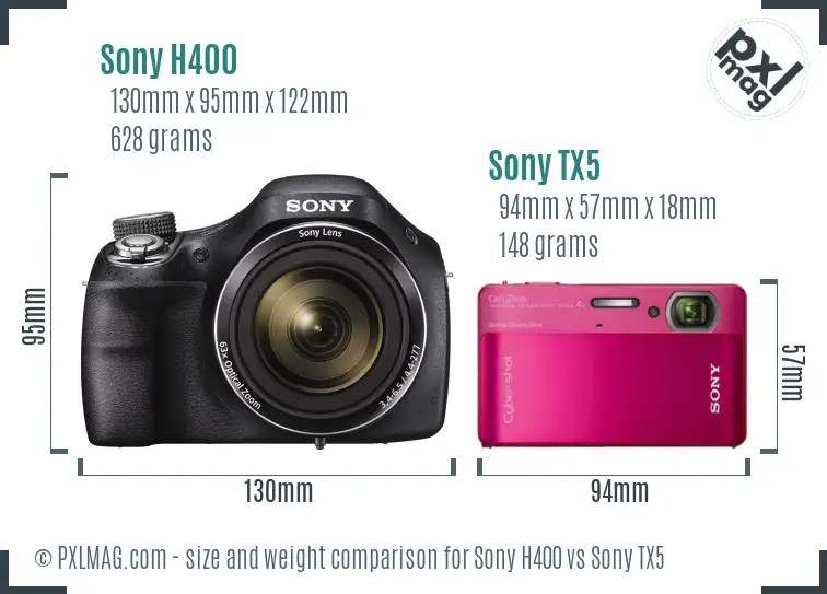 Sony H400 vs Sony TX5 size comparison