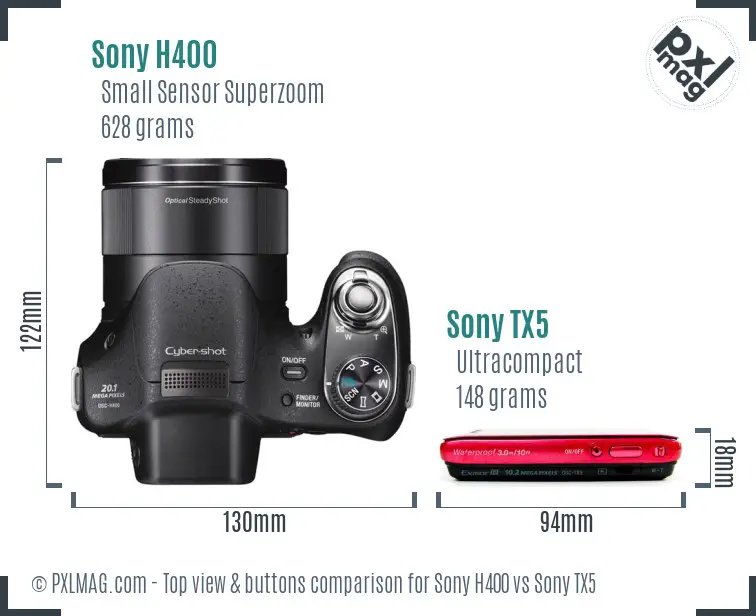 Sony H400 vs Sony TX5 top view buttons comparison