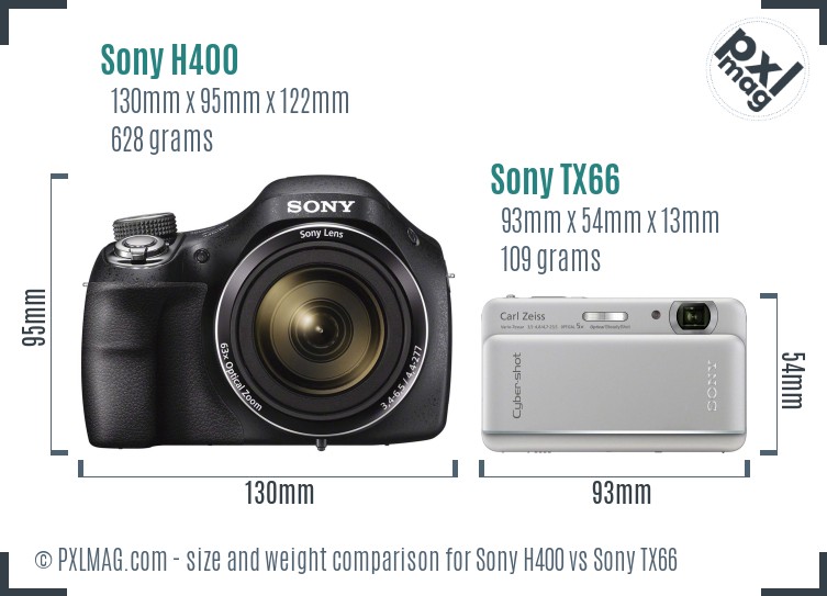 Sony H400 vs Sony TX66 size comparison