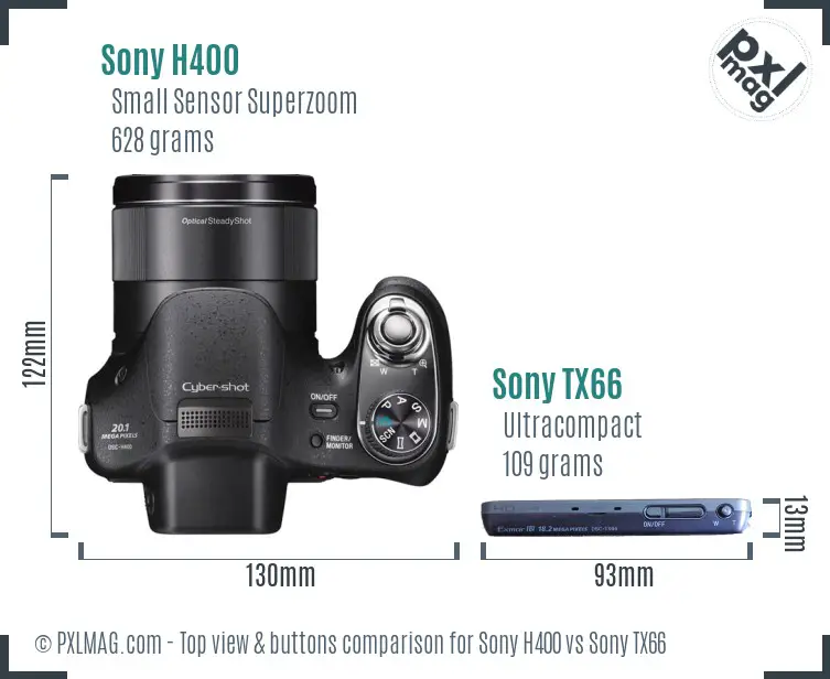 Sony H400 vs Sony TX66 top view buttons comparison