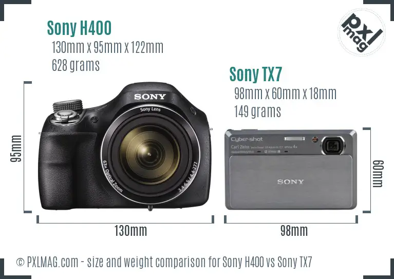 Sony H400 vs Sony TX7 size comparison