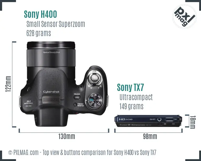 Sony H400 vs Sony TX7 top view buttons comparison