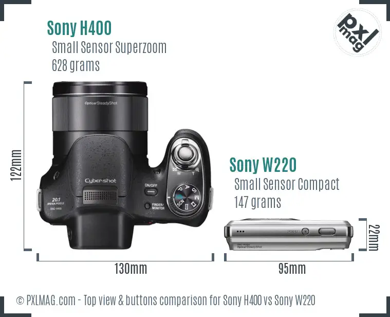 Sony H400 vs Sony W220 top view buttons comparison