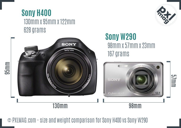Sony H400 vs Sony W290 size comparison
