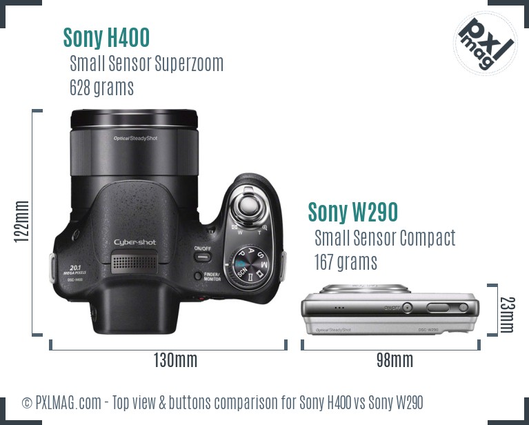 Sony H400 vs Sony W290 top view buttons comparison