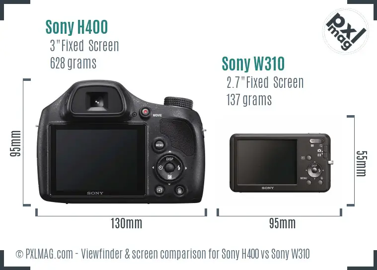 Sony H400 vs Sony W310 Screen and Viewfinder comparison