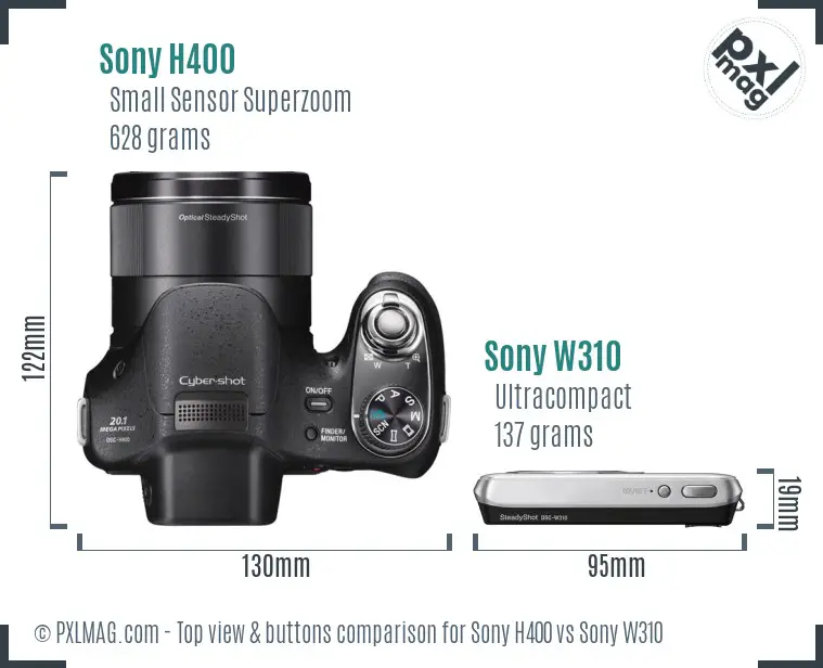 Sony H400 vs Sony W310 top view buttons comparison