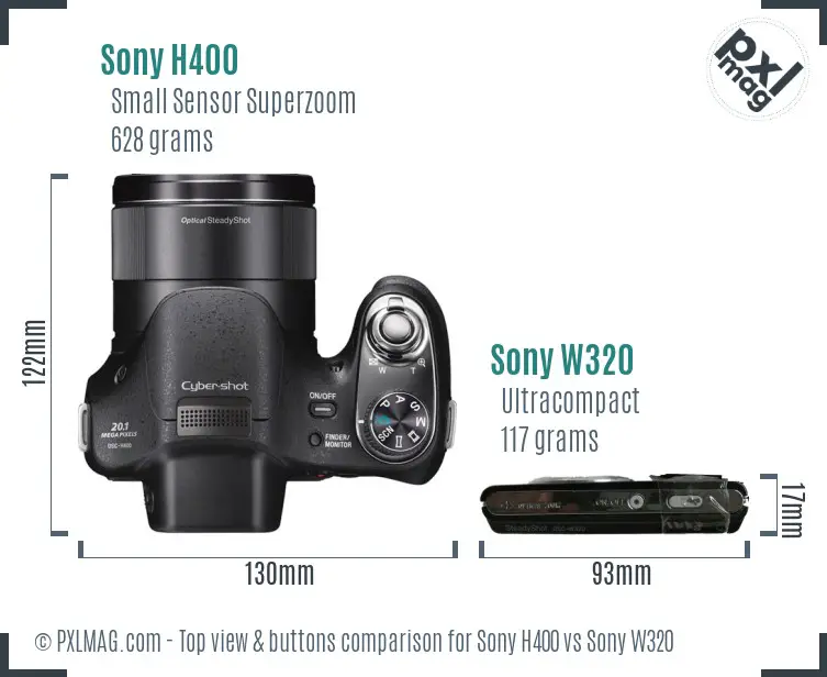Sony H400 vs Sony W320 top view buttons comparison