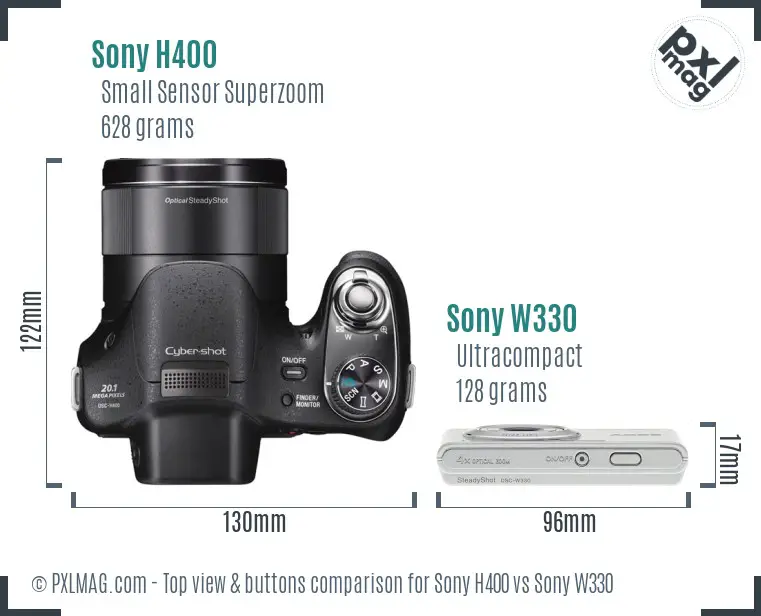 Sony H400 vs Sony W330 top view buttons comparison