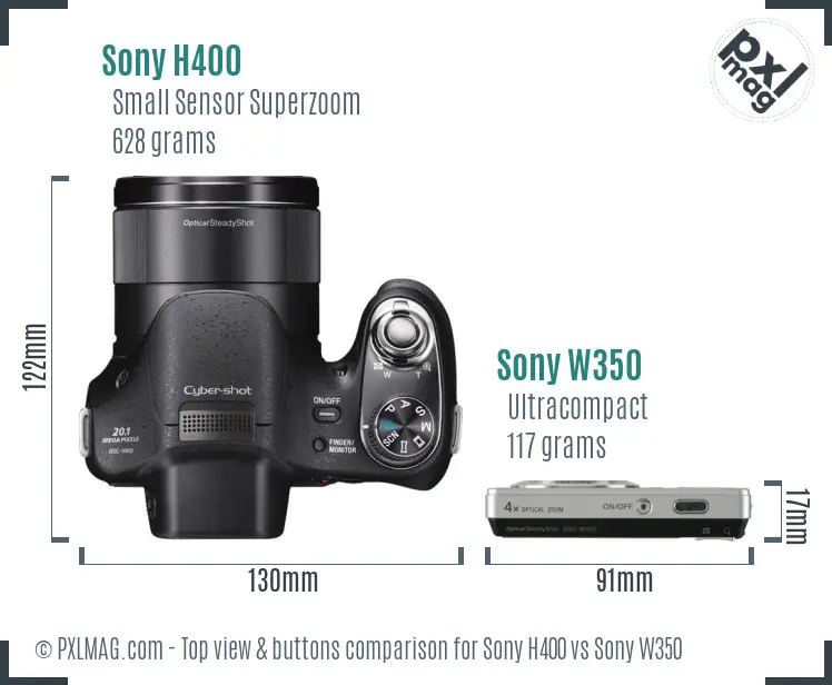 Sony H400 vs Sony W350 top view buttons comparison