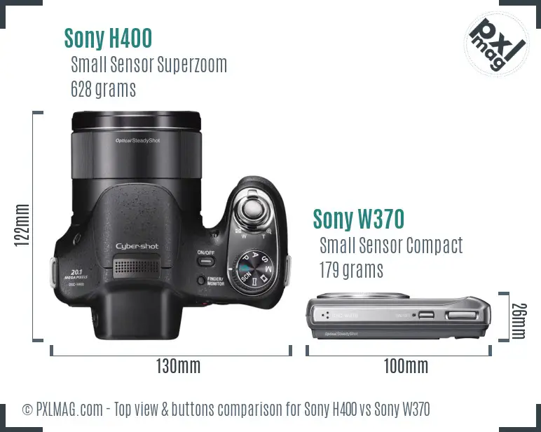 Sony H400 vs Sony W370 top view buttons comparison