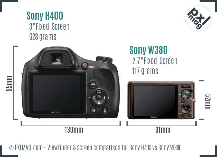 Sony H400 vs Sony W380 Screen and Viewfinder comparison