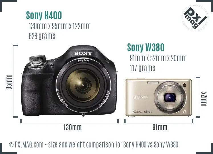 Sony H400 vs Sony W380 size comparison