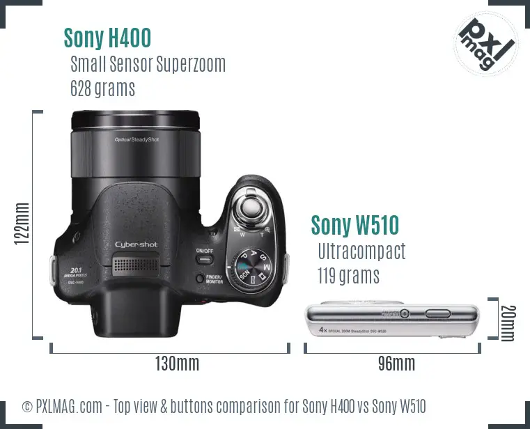 Sony H400 vs Sony W510 top view buttons comparison