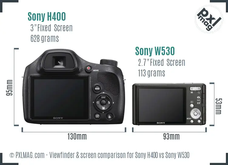 Sony H400 vs Sony W530 Screen and Viewfinder comparison