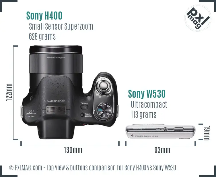 Sony H400 vs Sony W530 top view buttons comparison