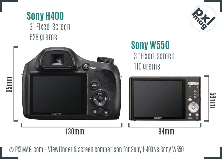 Sony H400 vs Sony W550 Screen and Viewfinder comparison