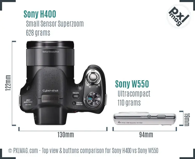 Sony H400 vs Sony W550 top view buttons comparison