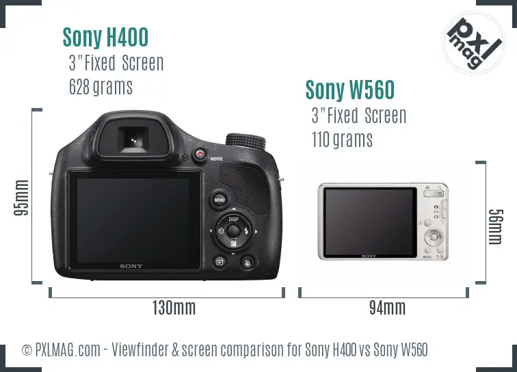 Sony H400 vs Sony W560 Screen and Viewfinder comparison