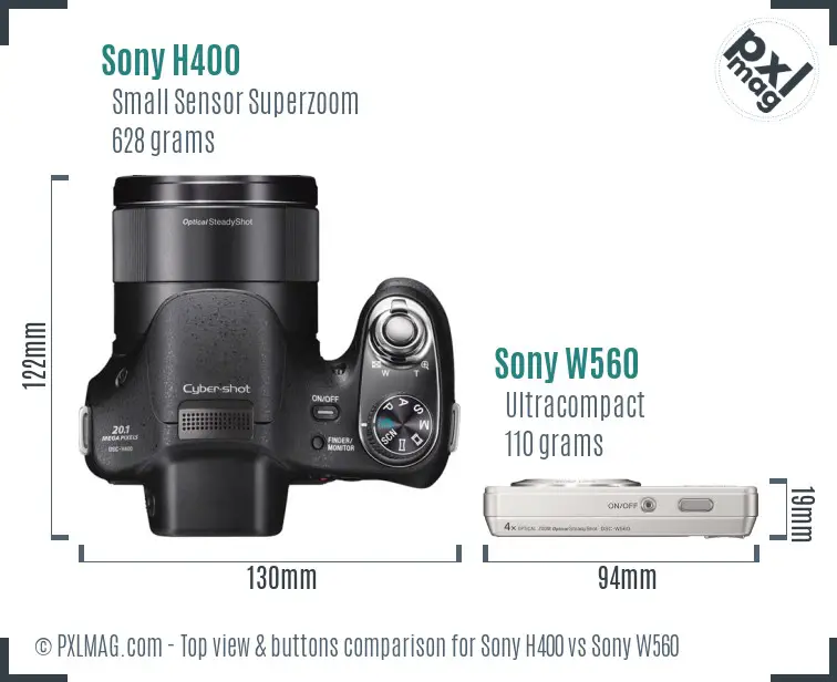 Sony H400 vs Sony W560 top view buttons comparison