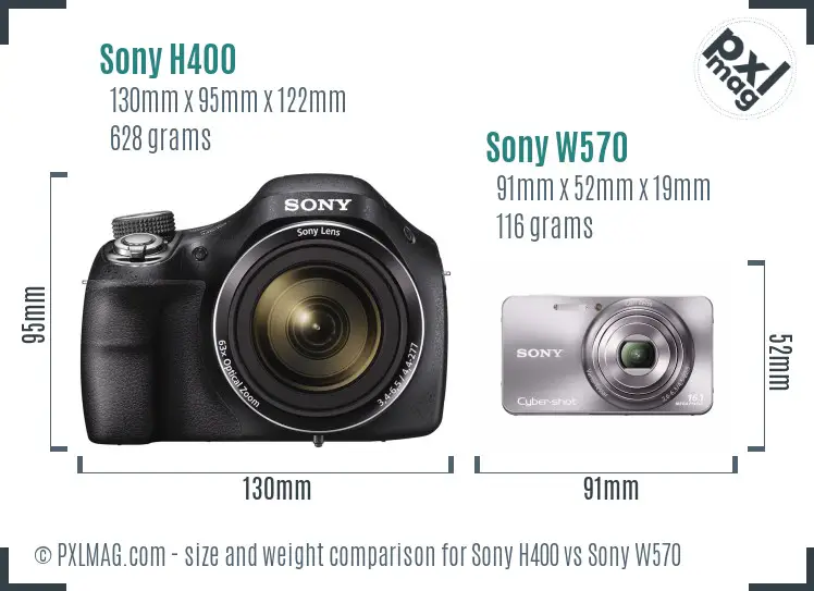 Sony H400 vs Sony W570 size comparison