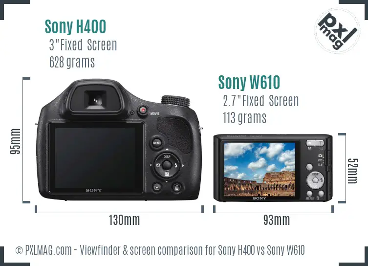 Sony H400 vs Sony W610 Screen and Viewfinder comparison
