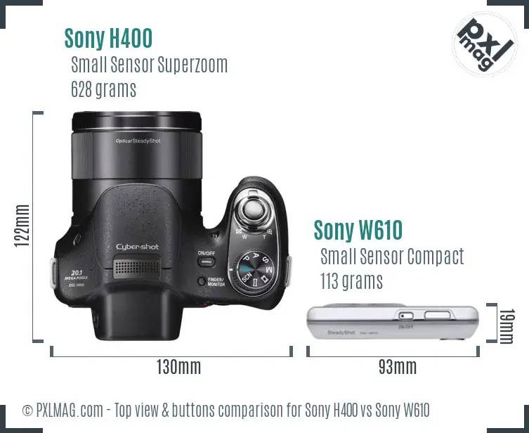Sony H400 vs Sony W610 top view buttons comparison