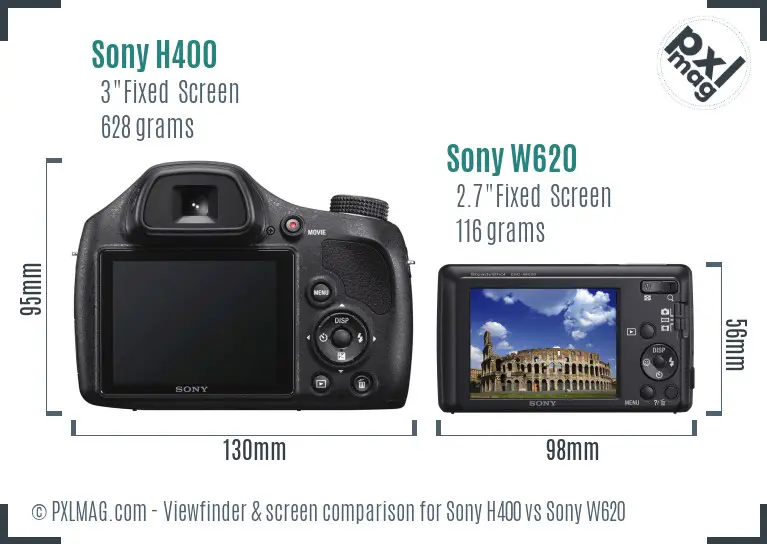 Sony H400 vs Sony W620 Screen and Viewfinder comparison