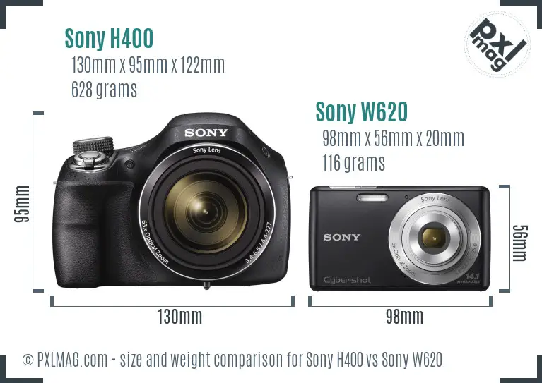 Sony H400 vs Sony W620 size comparison