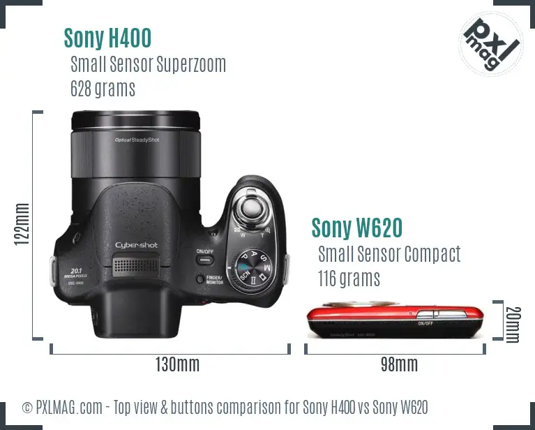 Sony H400 vs Sony W620 top view buttons comparison