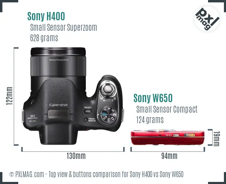 Sony H400 vs Sony W650 top view buttons comparison