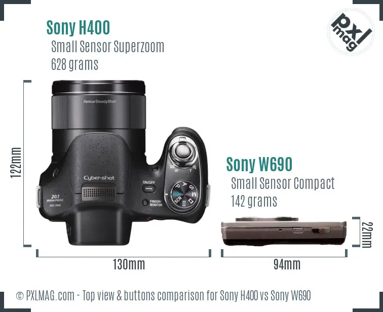 Sony H400 vs Sony W690 top view buttons comparison