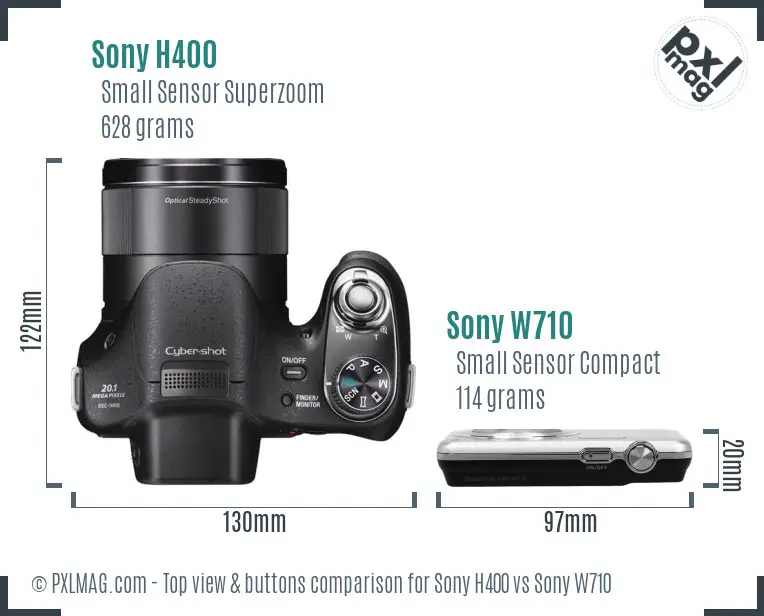 Sony H400 vs Sony W710 top view buttons comparison