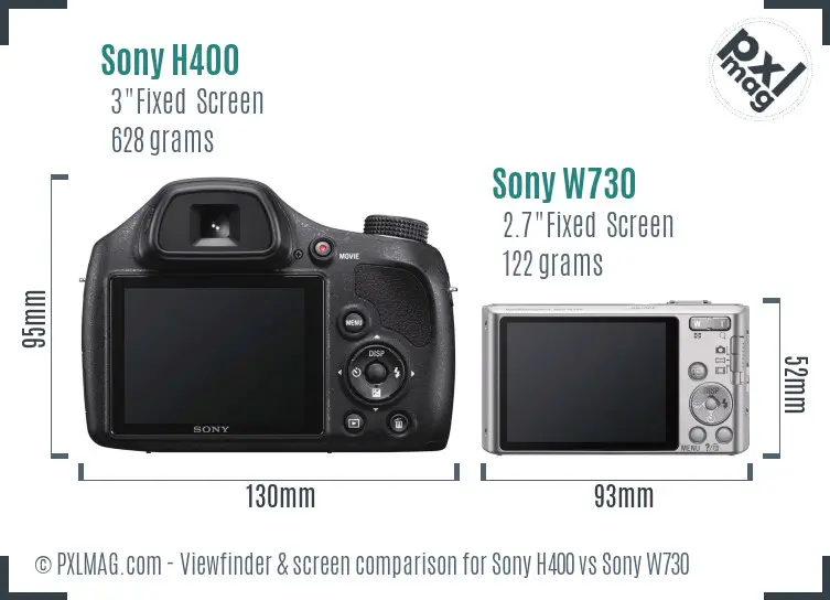 Sony H400 vs Sony W730 Screen and Viewfinder comparison