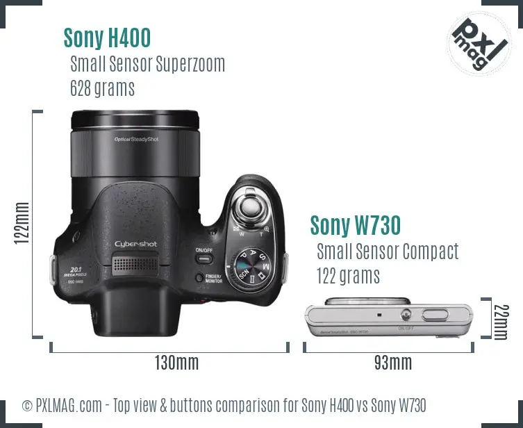 Sony H400 vs Sony W730 top view buttons comparison