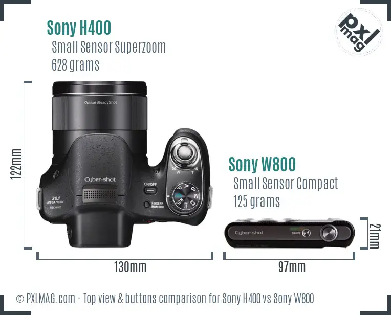 Sony H400 vs Sony W800 top view buttons comparison