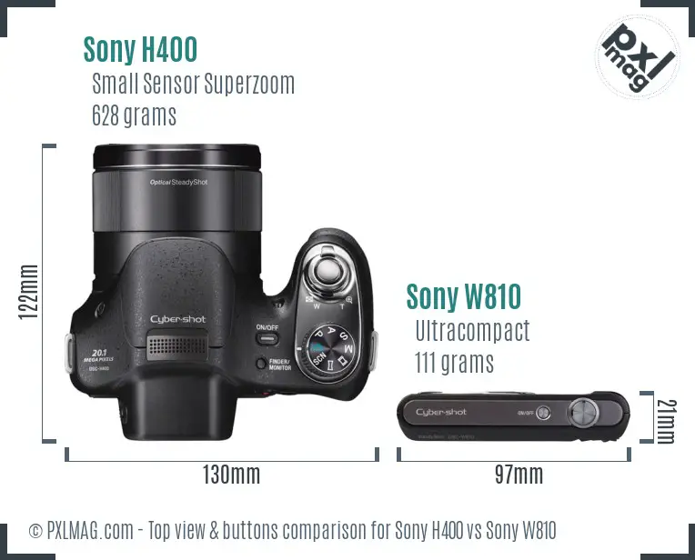 Sony H400 vs Sony W810 top view buttons comparison