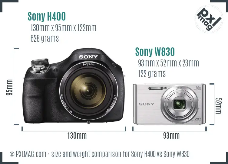 Sony H400 vs Sony W830 size comparison
