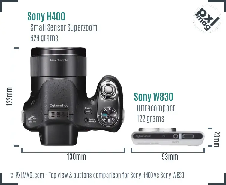 Sony H400 vs Sony W830 top view buttons comparison