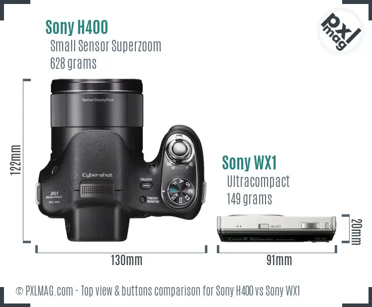 Sony H400 vs Sony WX1 top view buttons comparison