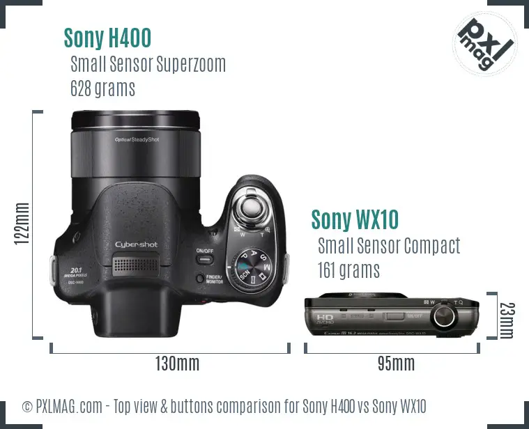Sony H400 vs Sony WX10 top view buttons comparison