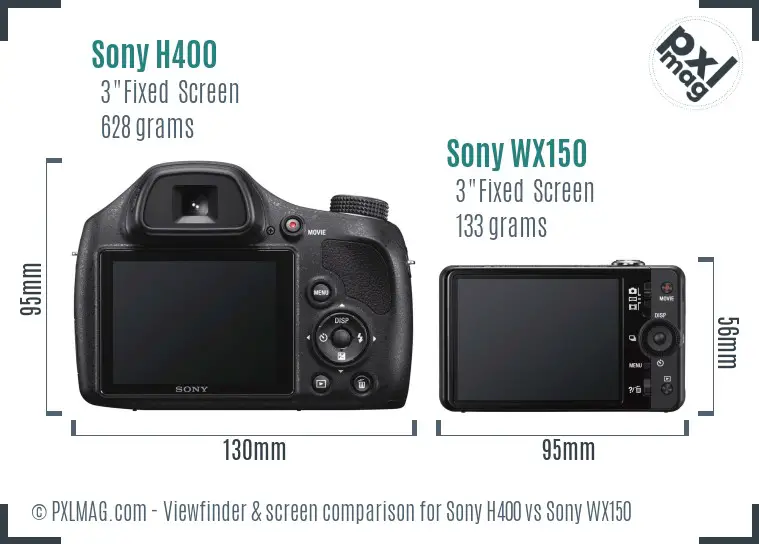 Sony H400 vs Sony WX150 Screen and Viewfinder comparison