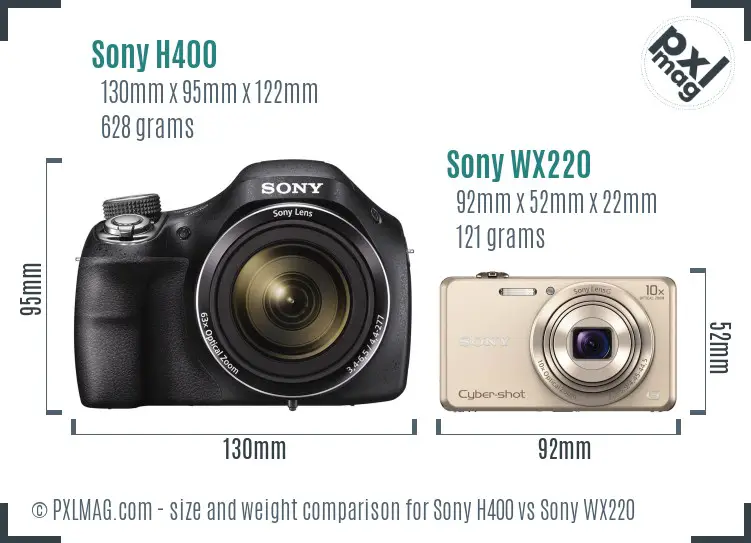 Sony H400 vs Sony WX220 size comparison